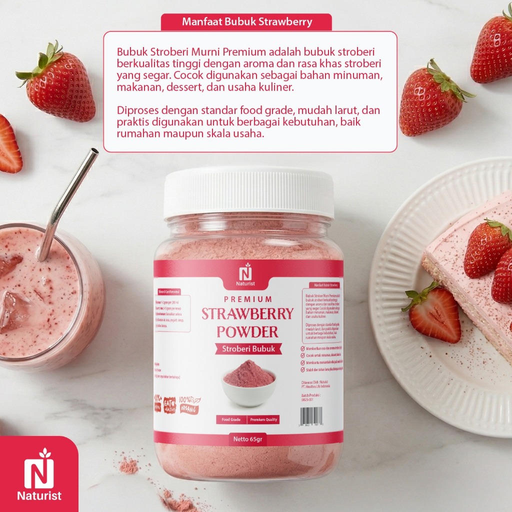 NATURIST Strawberry Powder 100gr Bubuk Stroberi Alami Minuman Dessert Topping Tanpa Pengawet