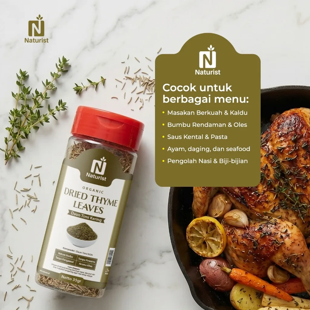 NATURIST Dried Thyme 35gr Daun Thyme Kering Bumbu Masak Western Steak Sup Pasta Premium Non MSG
