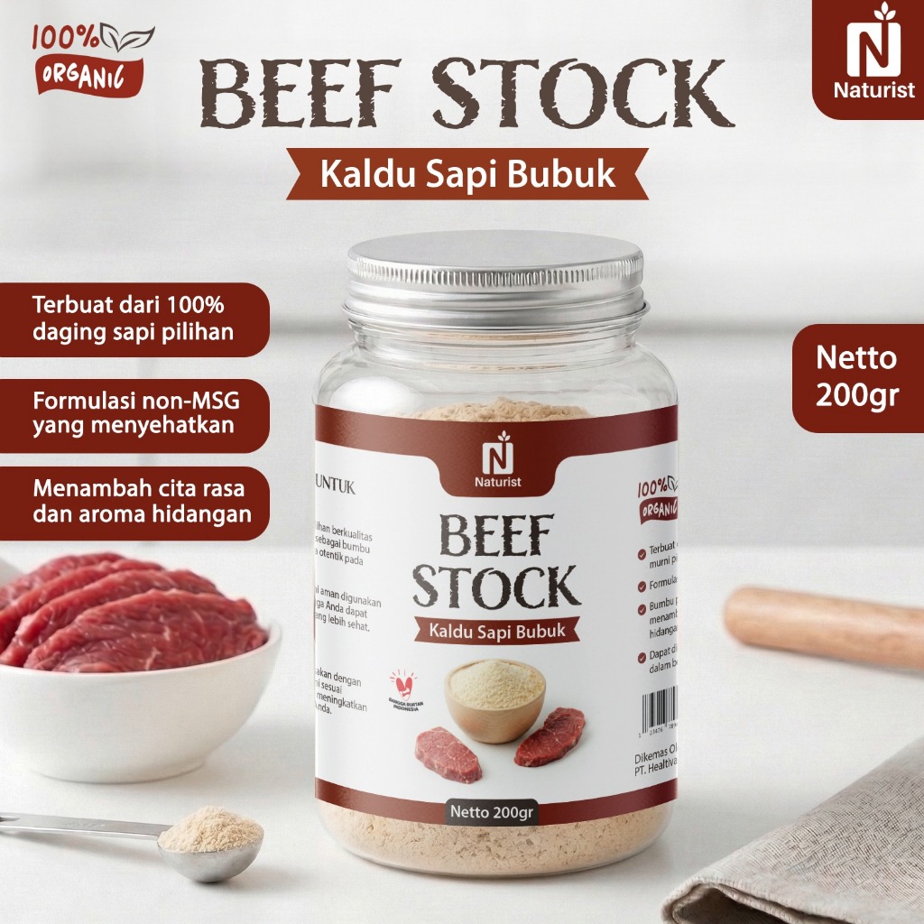 NATURIST Kaldu Sapi Bubuk Non MSG 200gr Bumbu Dapur Bubuk Lengkap Sehat Powdered Beef Stock Non-Msg