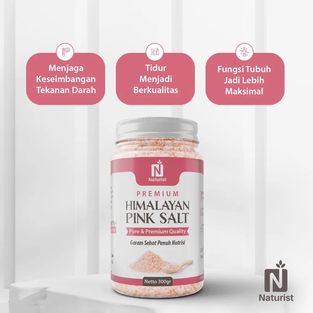 NATURIST Garam Himalaya Murni 300gr | Himalayan Pink Salt Asli | Garam Sehat Alami