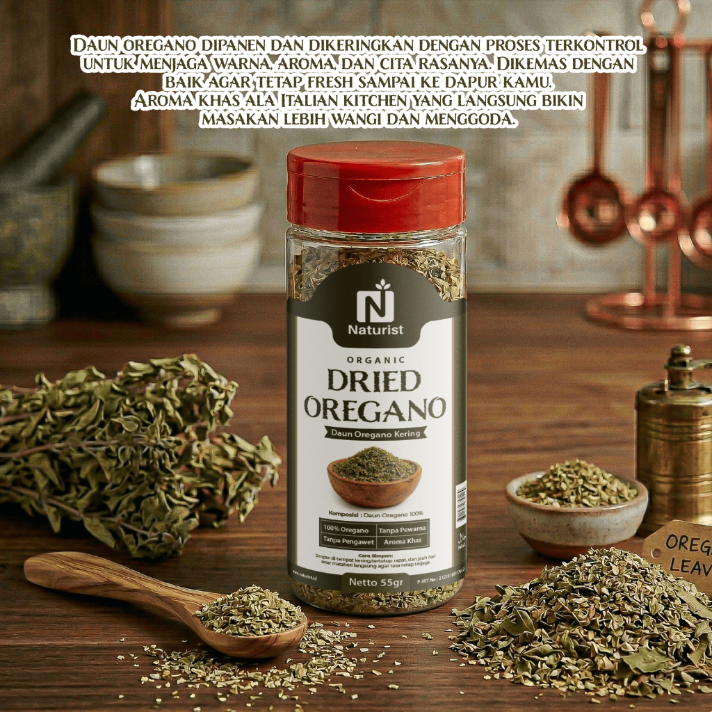 NATURIST Dried Oregano 55gr Oregano Kering Asli 100% Daun Oregano untuk Pizza Pasta Steak Masakan Western