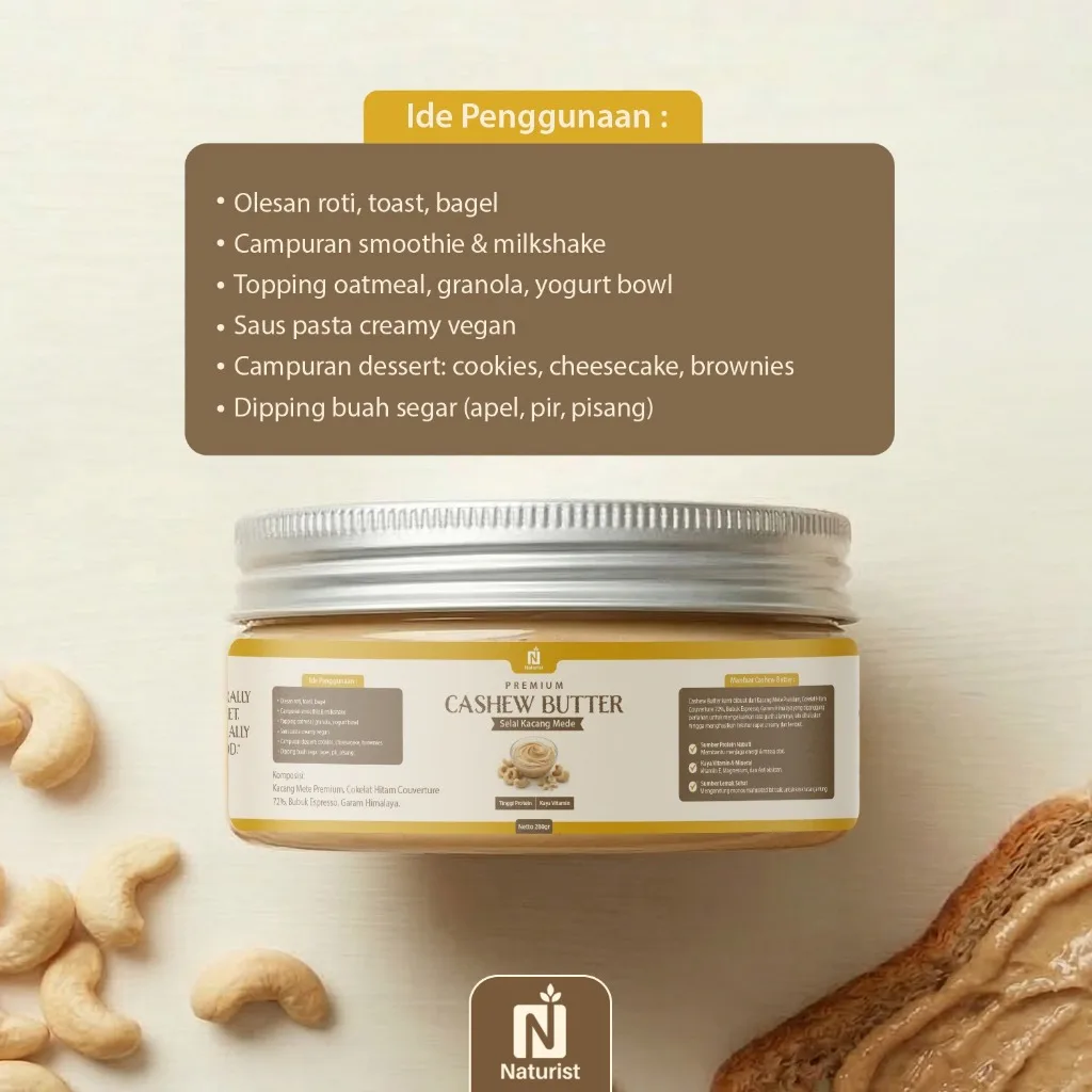 NATURIST Cashew Butter 280gr Selai Kacang Mete Premium 100% Natural Non MSG Healthy Spread
