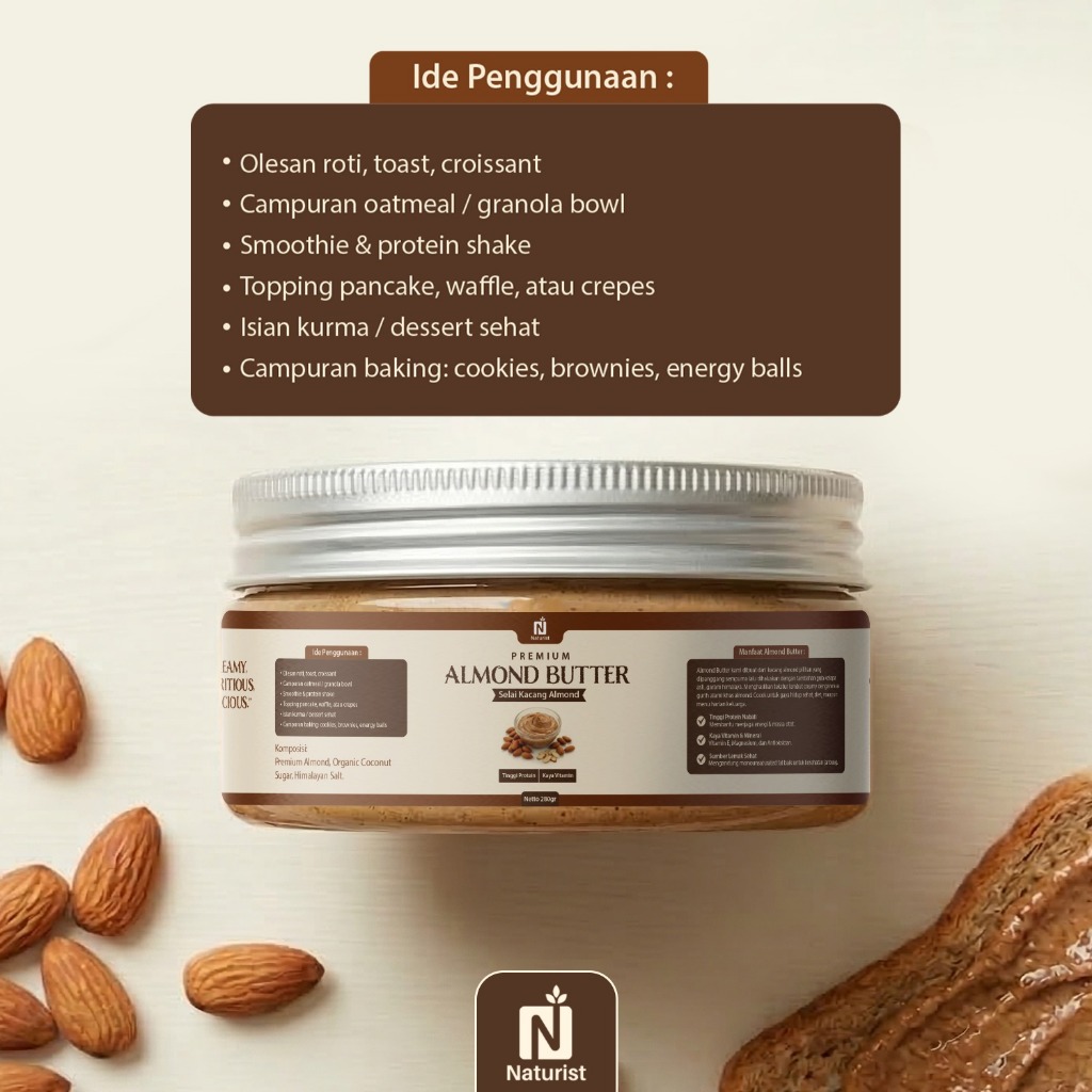 NATURIST Almond Butter 280gr Selai Kacang Almond Creamy Tinggi Protein Lemak Sehat Premium