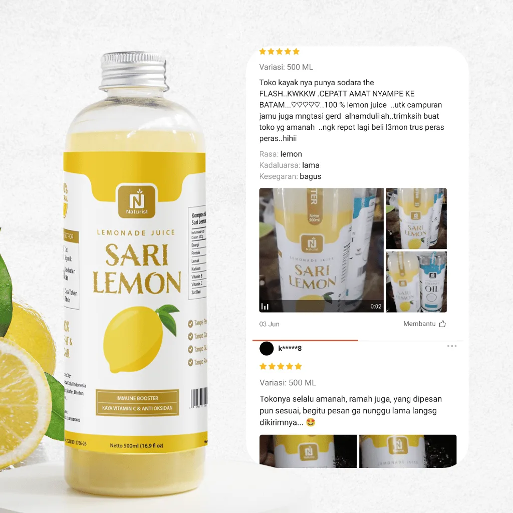 NATURIST Sari Lemon Murni 100% 500ml Lemon Juice Tanpa Gula Perasan Lemon Murni