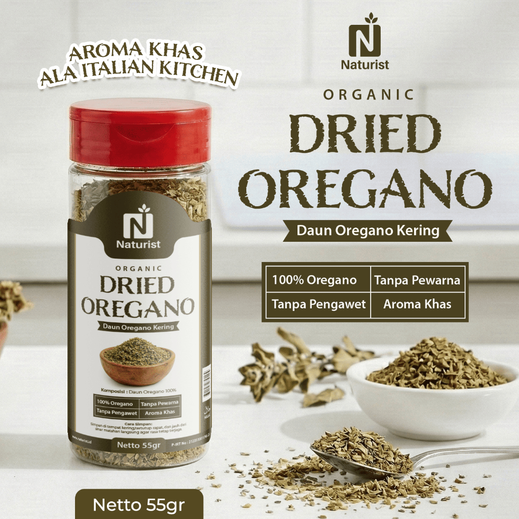 NATURIST Dried Oregano 55gr Oregano Kering Asli 100% Daun Oregano untuk Pizza Pasta Steak Masakan Western