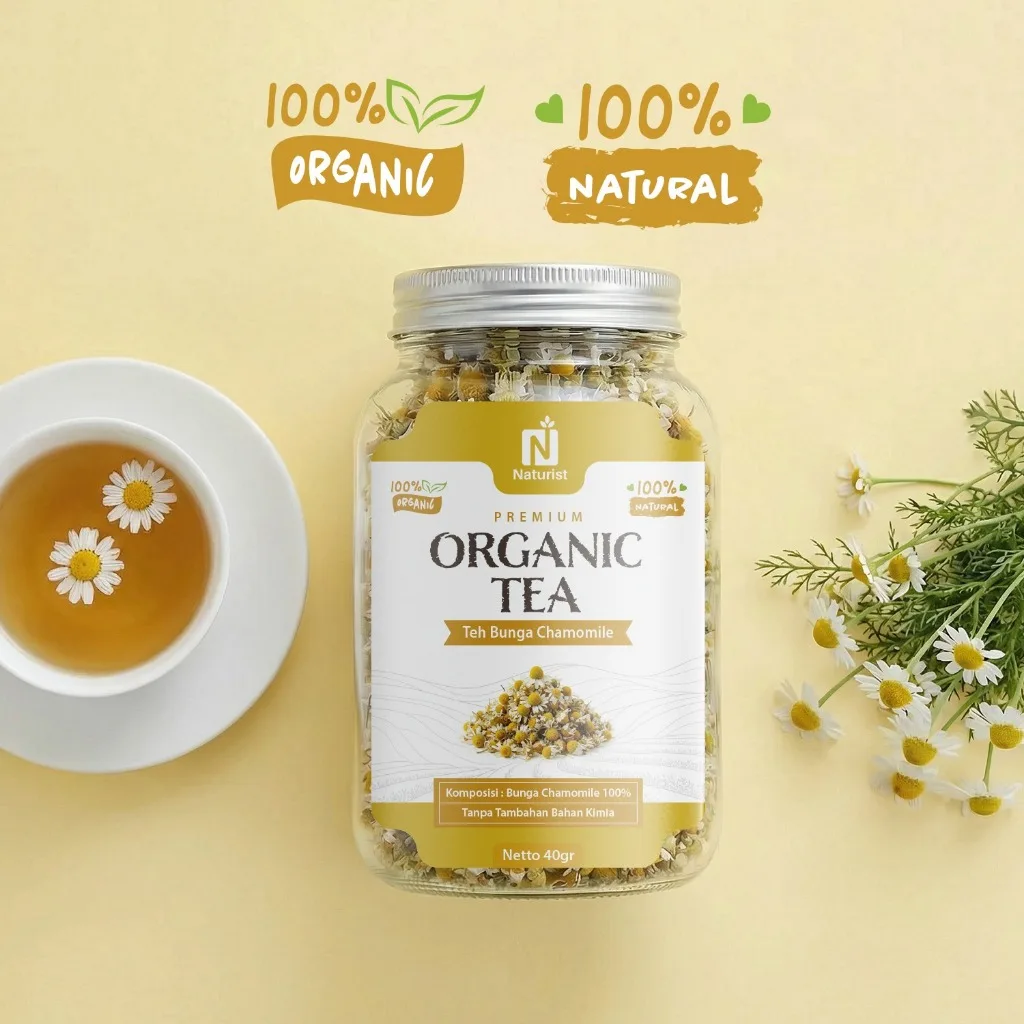 NATURIST Teh Chamomile Organik 40gr Premium Chamomile Tea 100% Natural Herbal Tanpa Bahan Kimia