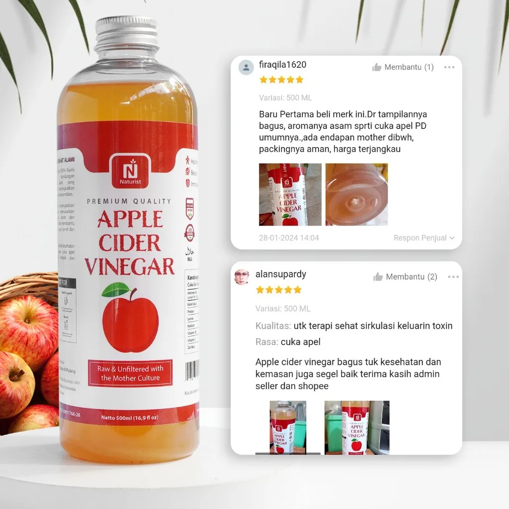 NATURIST Cuka Apel 500ml Apple Cider Vinegar With The Mother Fermentasi Alami Untuk Diet & Detox