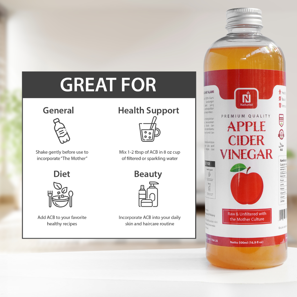 NATURIST Cuka Apel 500ml Apple Cider Vinegar With The Mother Fermentasi Alami Untuk Diet & Detox