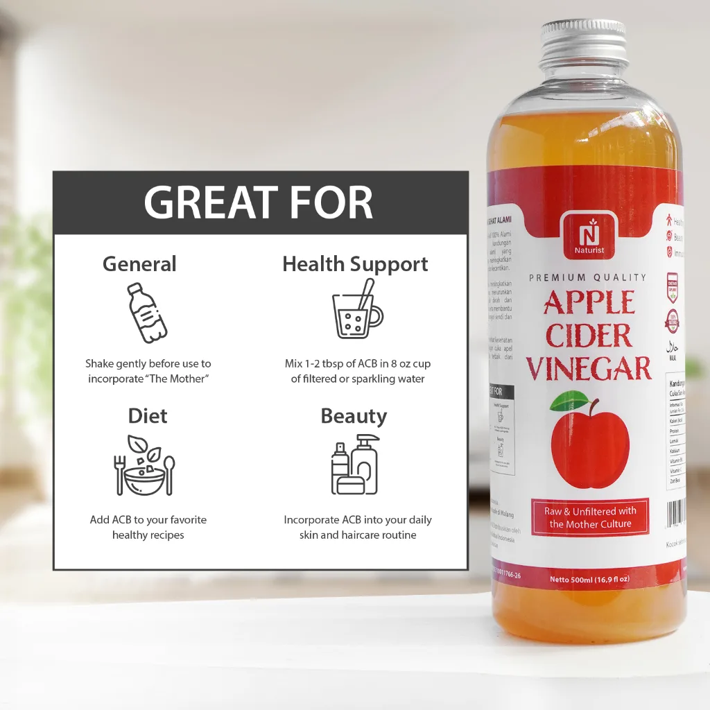 NATURIST Cuka Apel 500ml Apple Cider Vinegar With The Mother Fermentasi Alami Untuk Diet & Detox