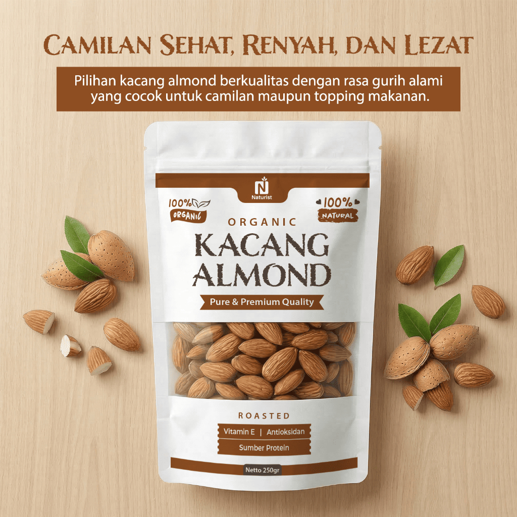 NATURIST Kacang Almond Roasted 250gr Almond Panggang Premium Snack Sehat Gurih Tanpa Pengawet