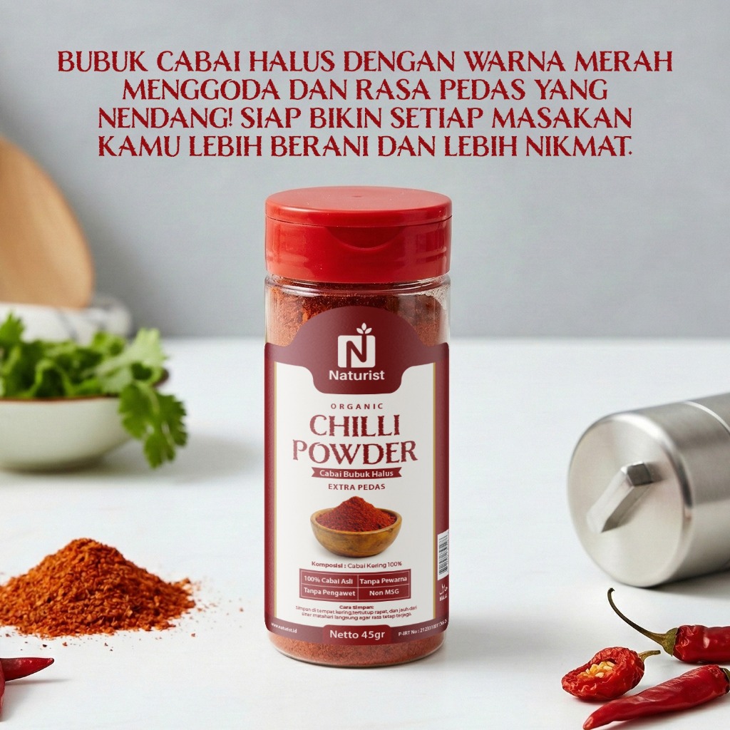 NATURIST Chilli Powder Cabai Bubuk Halus 45gr Cabe Bubuk Original Bubuk Cabe Pedas Alami Tanpa MSG