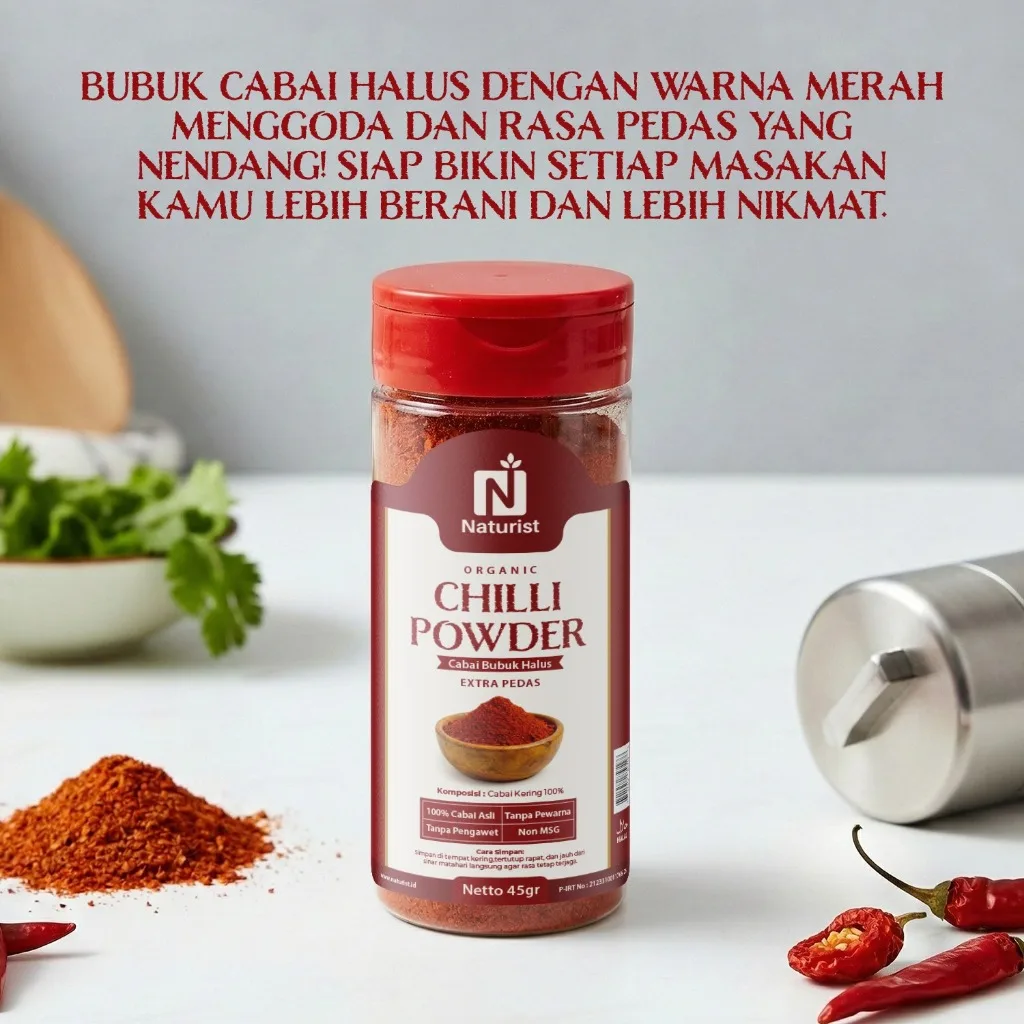 NATURIST Chilli Powder Cabai Bubuk Halus 45gr Cabe Bubuk Original Bubuk Cabe Pedas Alami Tanpa MSG