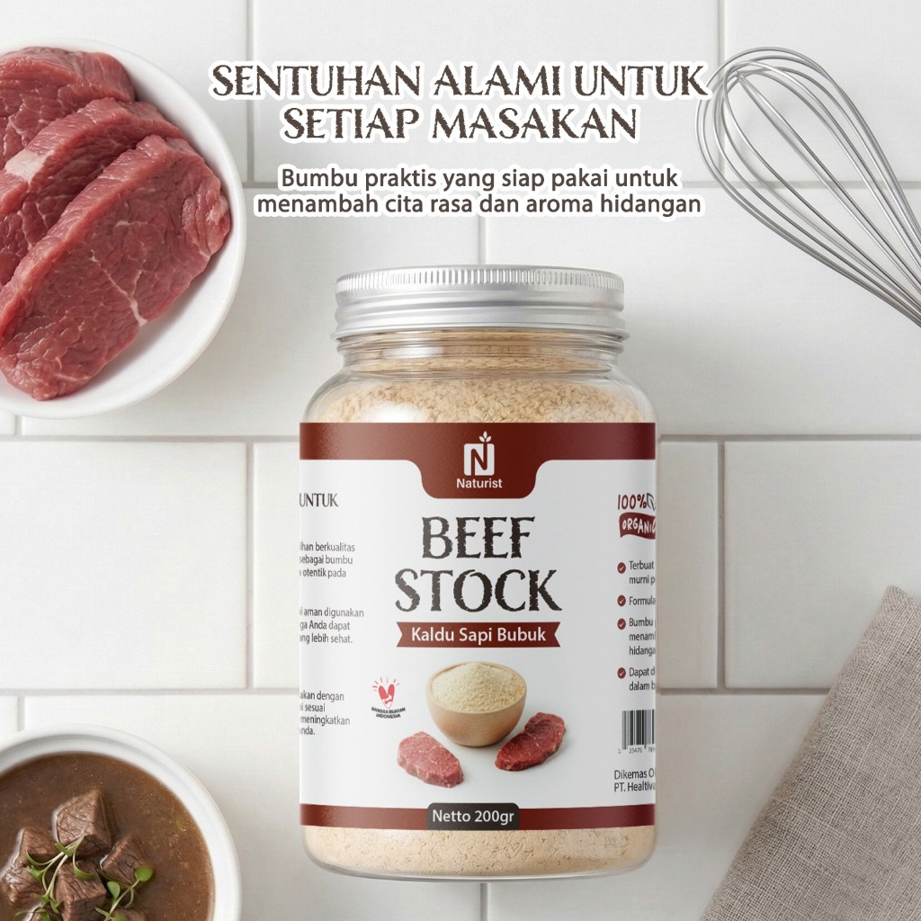 NATURIST Kaldu Sapi Bubuk Non MSG 200gr Bumbu Dapur Bubuk Lengkap Sehat Powdered Beef Stock Non-Msg