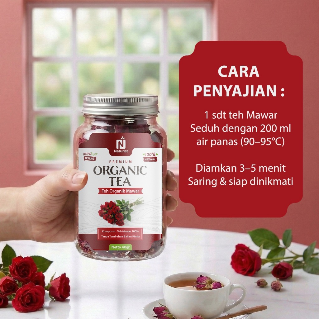 NATURIST Teh Mawar Merah Organik 40gr Red Rose Tea Premium Herbal 100% Natural Tanpa Kafein