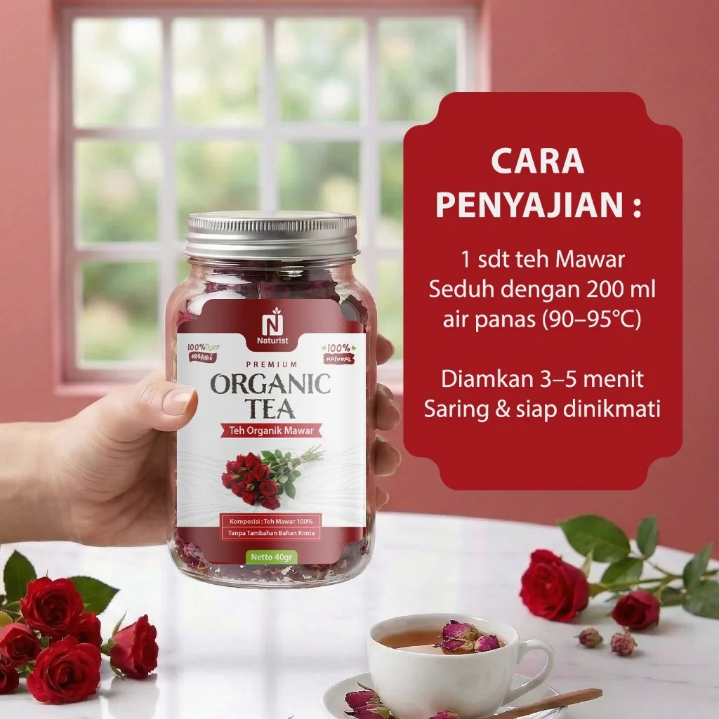 NATURIST Teh Mawar Merah Organik 40gr Red Rose Tea Premium Herbal 100% Natural Tanpa Kafein