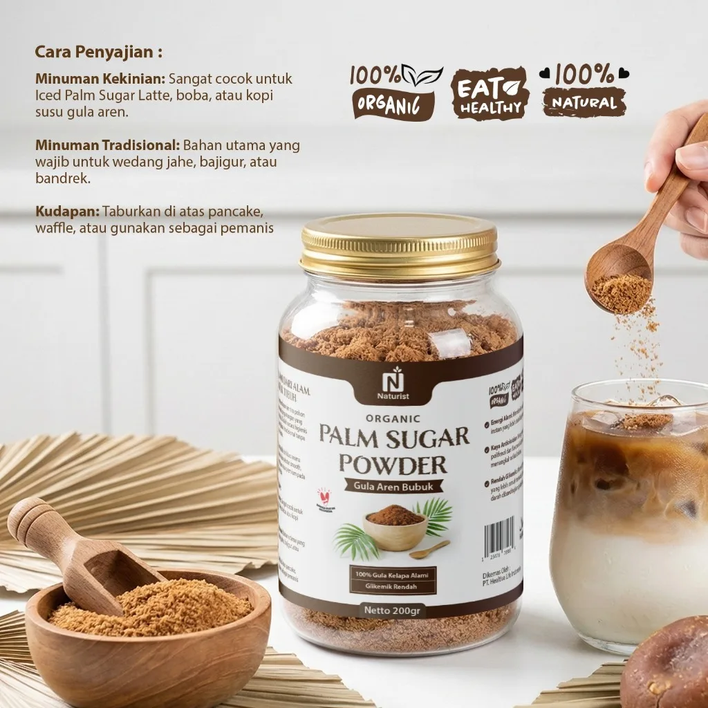 NATURIST Gula Aren Bubuk Organik 200gr Palm Sugar Powder Aren Asli Natural Manis Alami 200gr