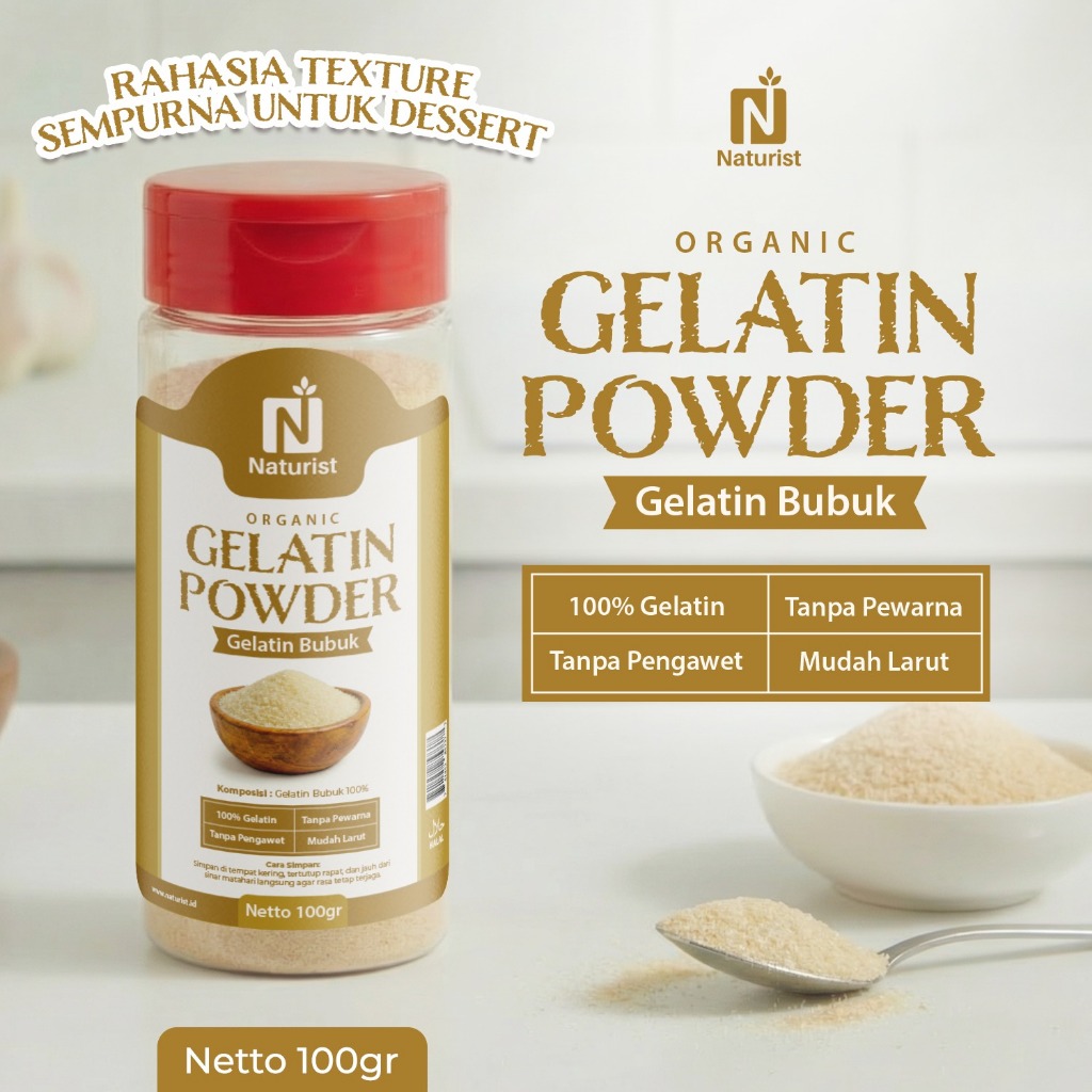 NATURIST Gelatin Powder 100gr Bubuk Gelatin Bening Untuk Jelly Dessert Baking Premium