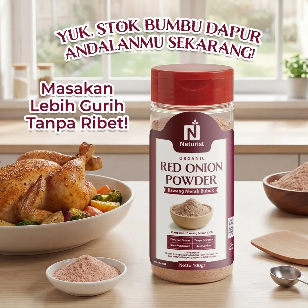 NATURIST Bawang Merah Bubuk 100gr Onion Powder Halus Non MSG Tanpa Pengawet Bumbu Dapur Premium