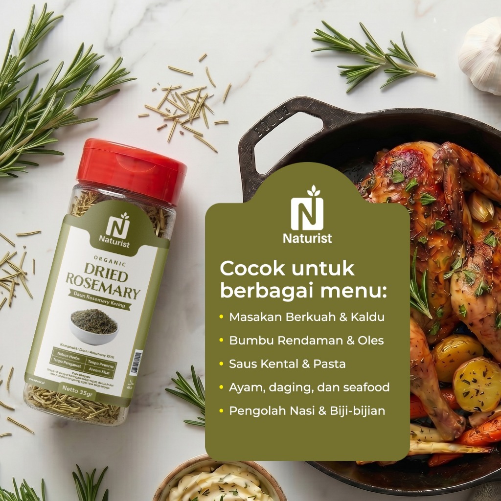 NATURIST Dried Rosemary 35gr Daun Rosemary Kering Bumbu Masak Steak Ayam Premium Non MSG