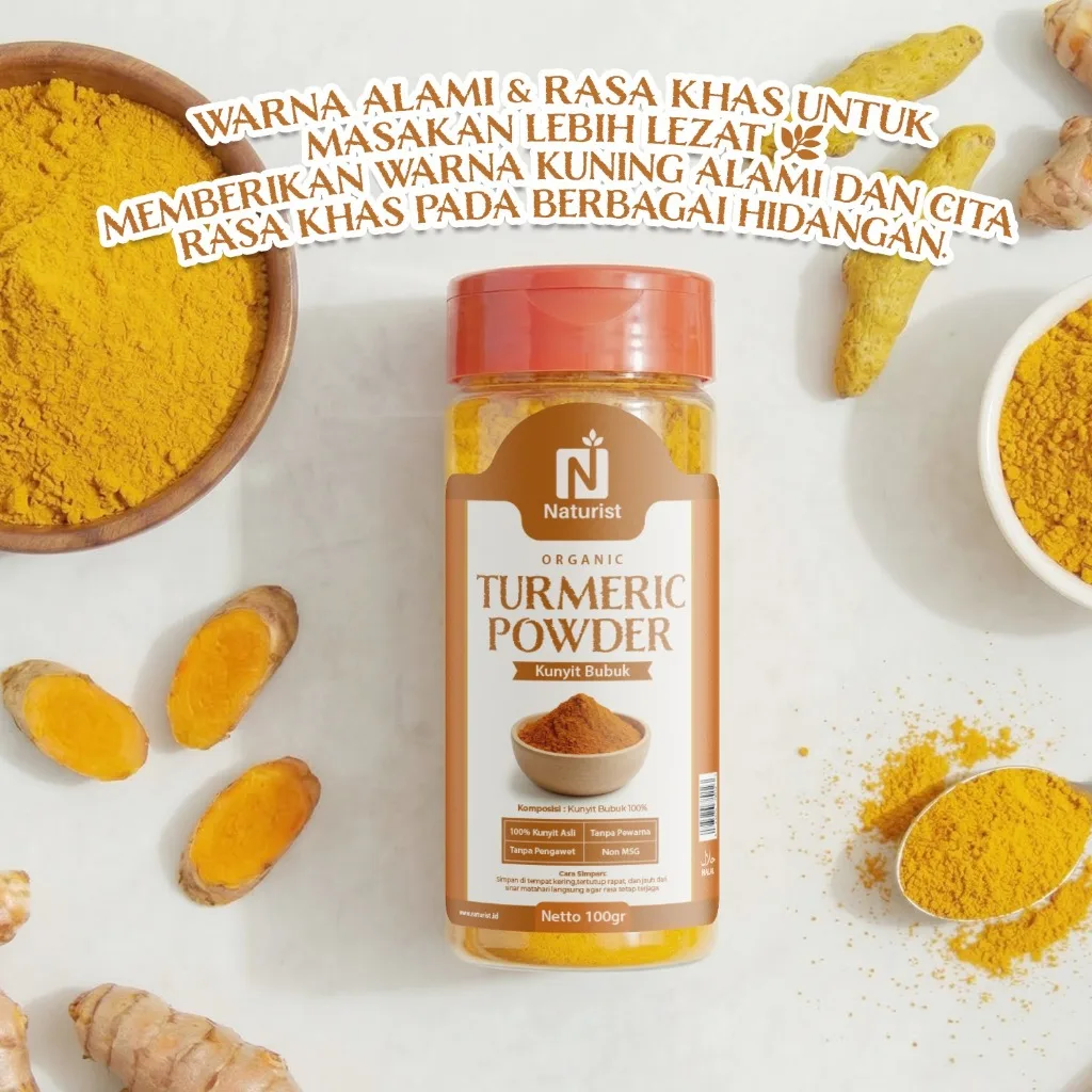 NATURIST Kunyit Bubuk 100gr Turmeric Powder Murni Non MSG Tanpa Pengawet Bumbu Dapur Herbal Premium