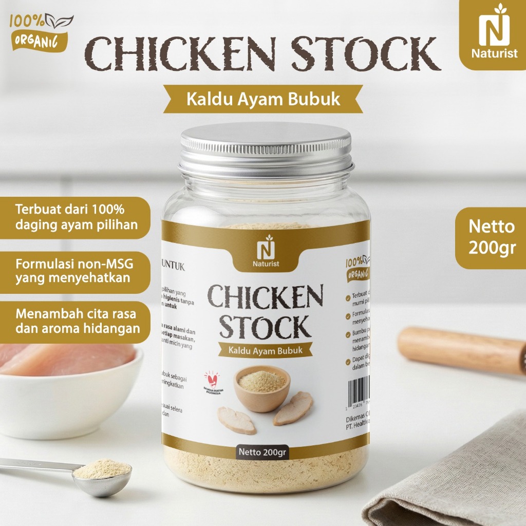 NATURIST Kaldu Ayam Bubuk 200gr Chicken Stock Bubuk Non MSG Bumbu Kaldu Ayam Alami Penyedap Masakan