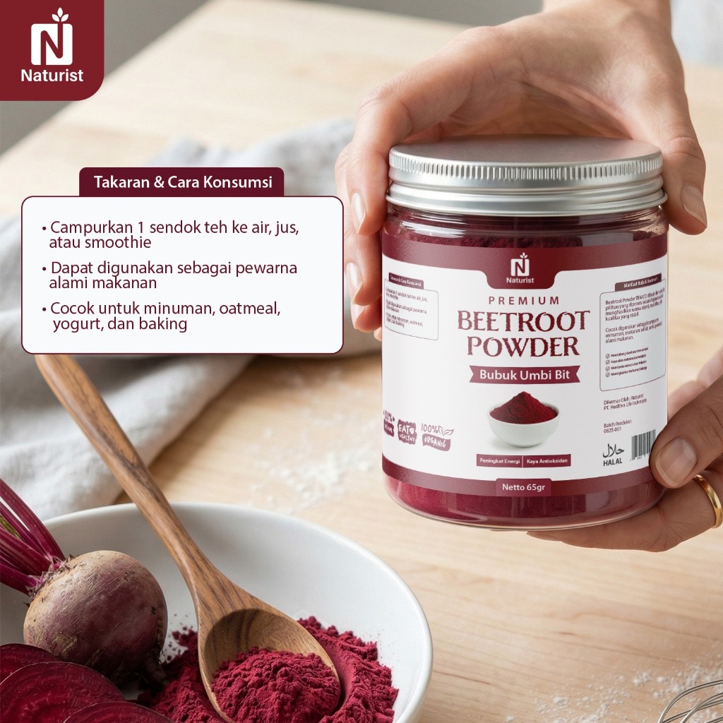 NATURIST Beetroot Powder 65gr Bubuk Buah Bit Superfood Beetroot Drink Alami Penambah Stamina Premium