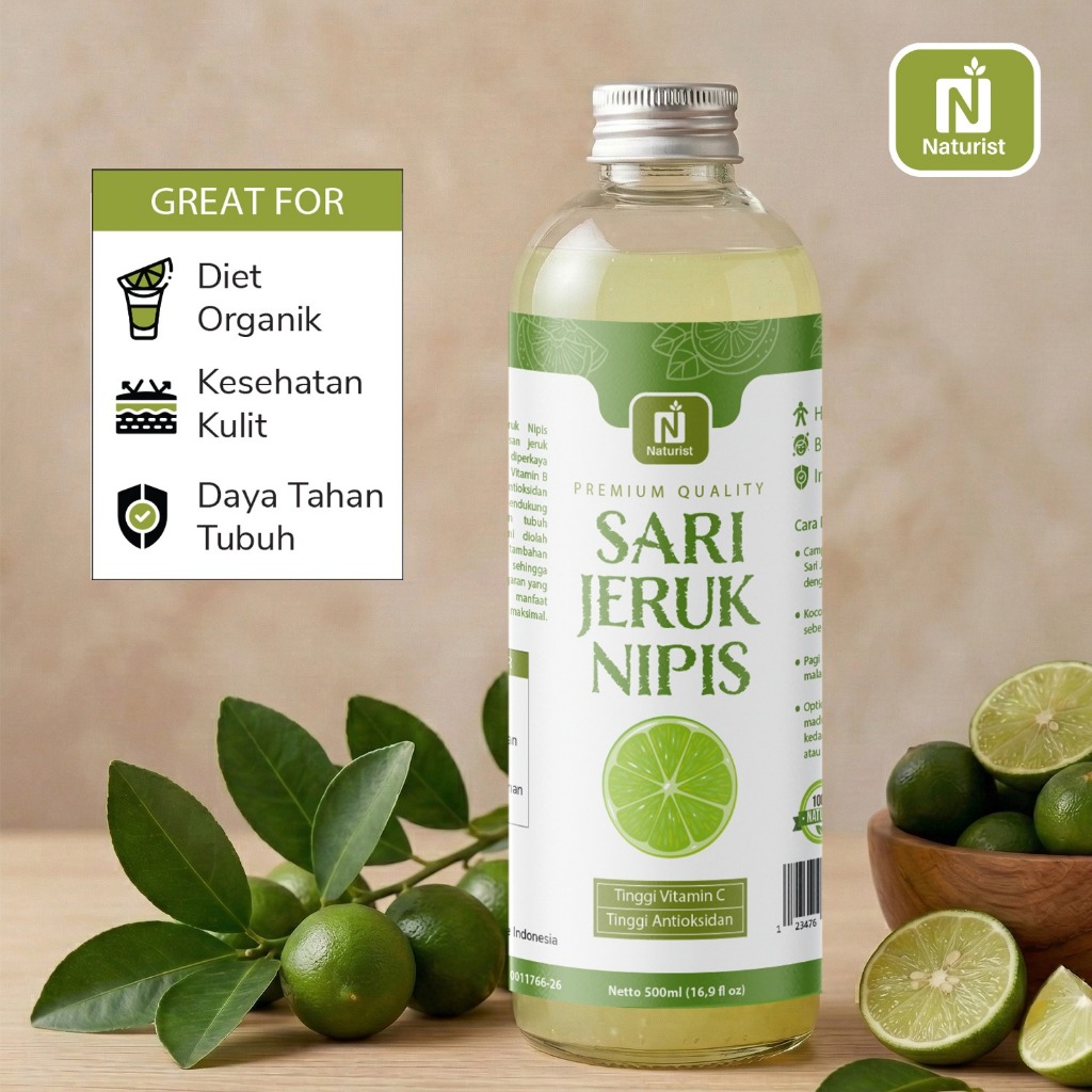 NATURIST Sari Jeruk Nipis Murni Air Jeruk Nipis Buah Segar Organik Tinggi Antioksidan