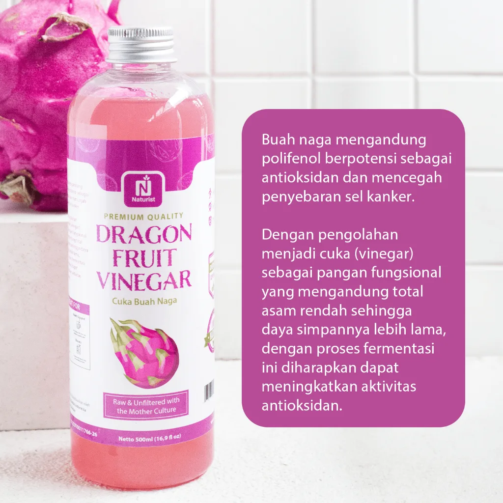 NATURIST Cuka Buah Naga 500ml With The Mother Cuka Fermentasi Alami Asli untuk Detox & Sehat