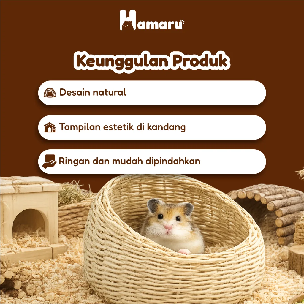 Hamaru Rattan Collection Rumah Hamster Rotan Alami Rumah Hiasan Kandang Hewan Kecil - Rotan Pouch Jumbo