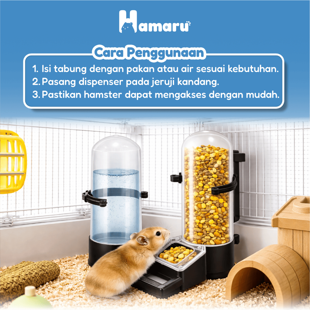 Hamaru Dispenser Jumbo Tempat Makan dan Minum Hamster Kapasitas Besar Transparan Praktis