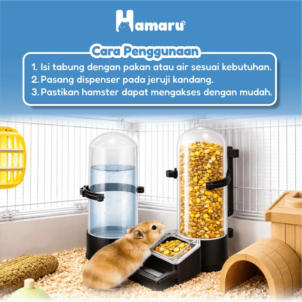 Hamaru Dispenser Jumbo Tempat Makan dan Minum Hamster Kapasitas Besar Transparan Praktis