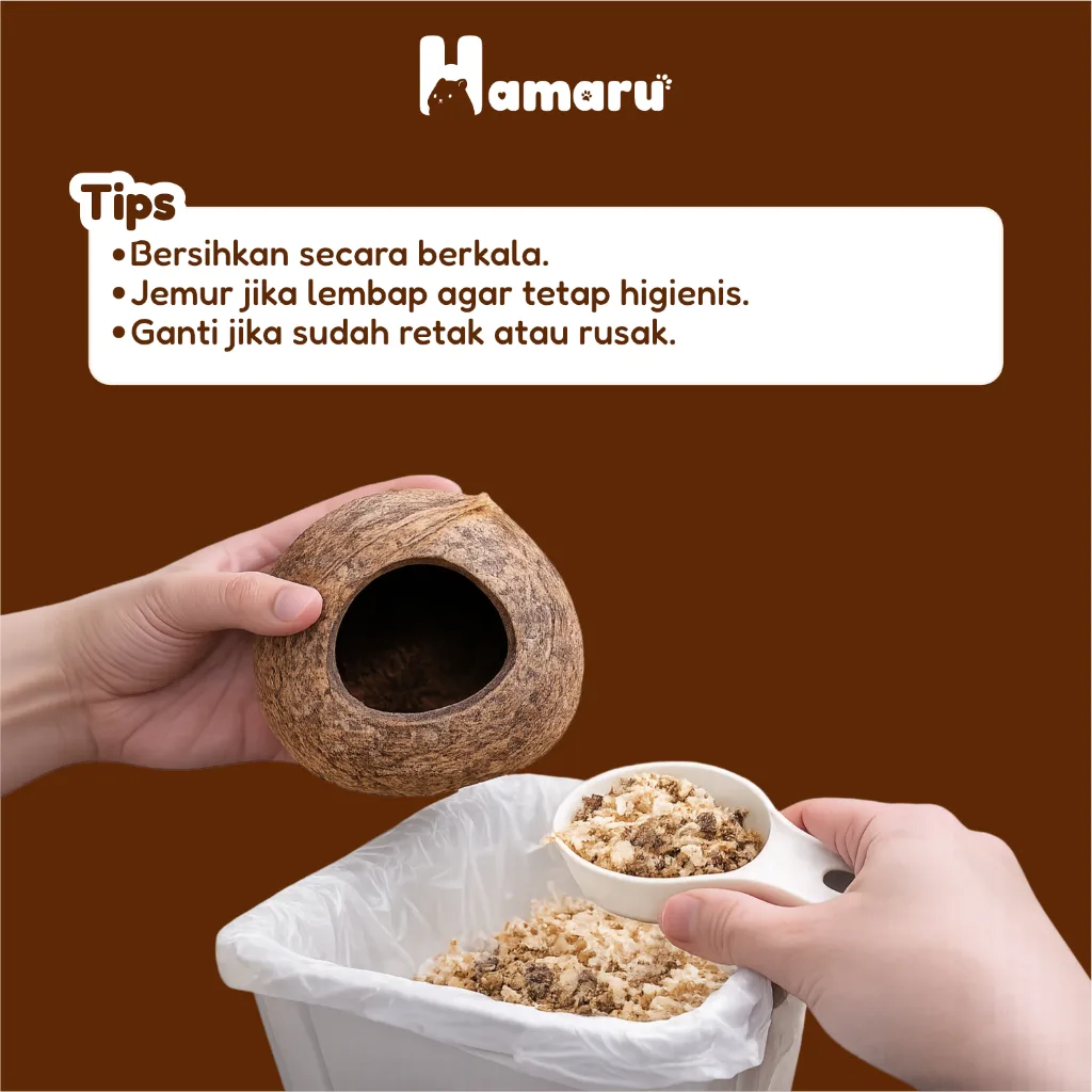 Hamaru Batok Nest Rumah Hamster Batok Kelapa Natural Tempat Tidur & Hideout Hamster Hewan Kecil