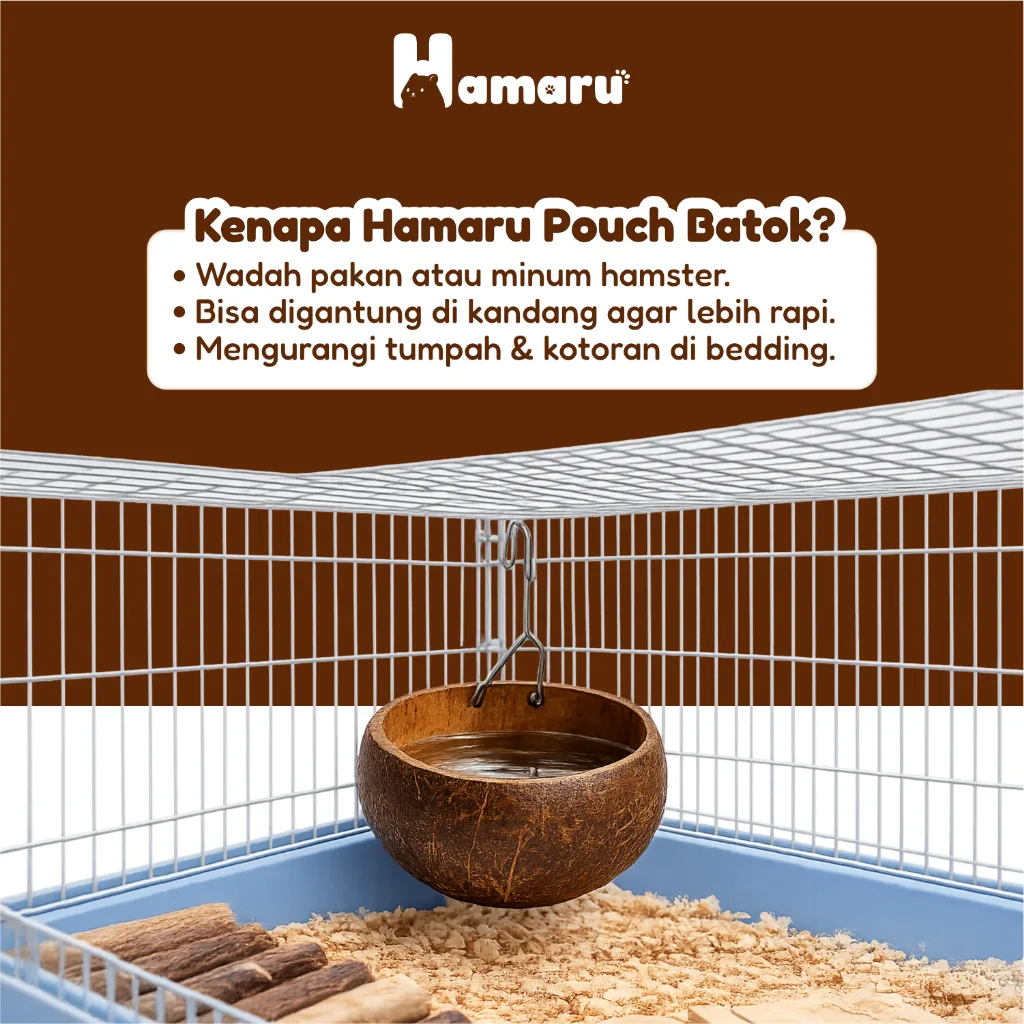 Hamaru Pouch Batok Tempat Makan & Minum Hamster Gantung Batok Kelapa Natural Hamster Hewan Kecil