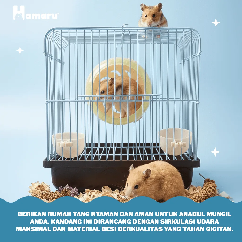HAMARU Kandang Kotak Mini Besi Gratis Kincir Wadah Pakan Hamster Marmut Sugar Glider Hewan Kecil