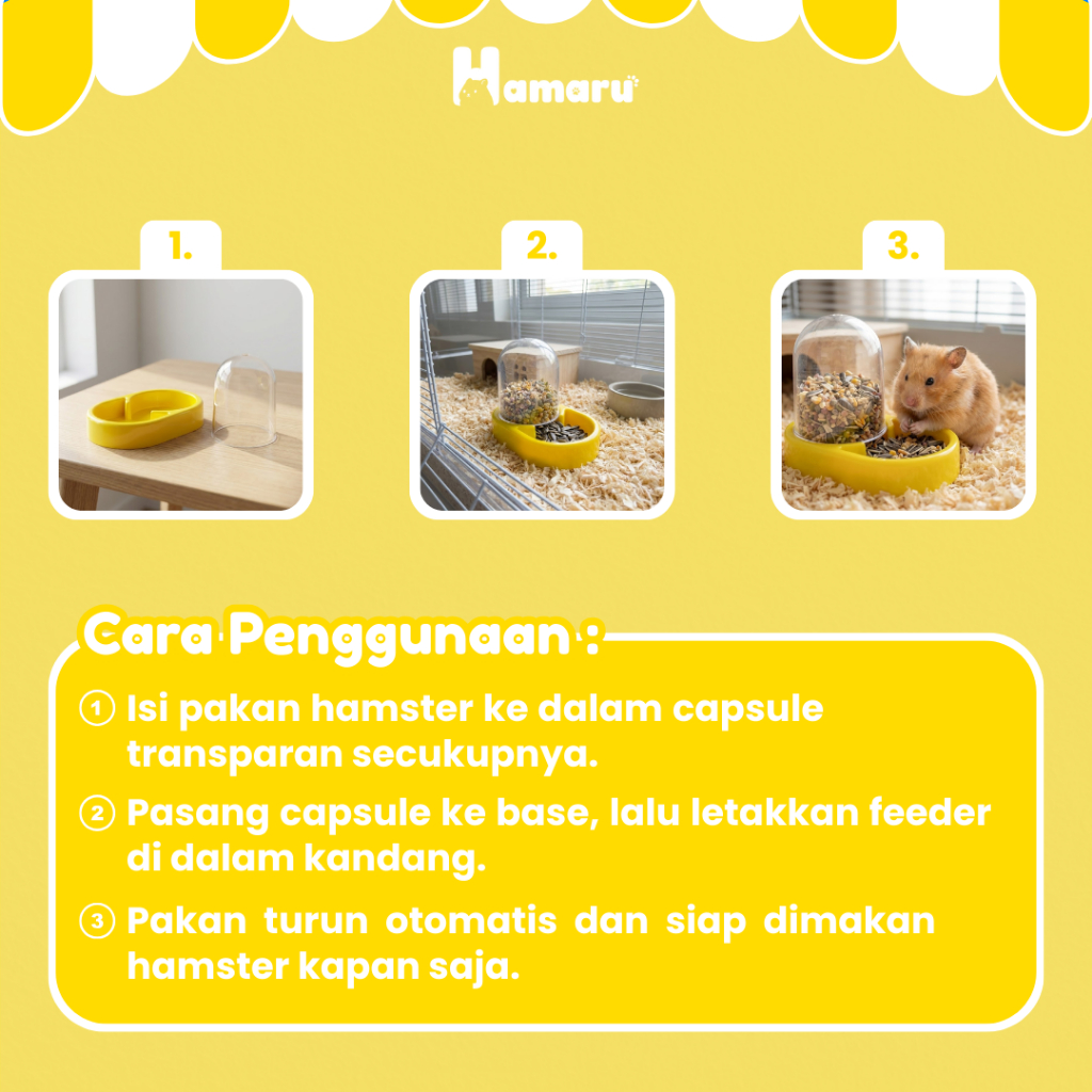 HAMARU Tempat Makan Hamster Capsule Feeder Otomatis Wadah Pakan Hewan Kecil