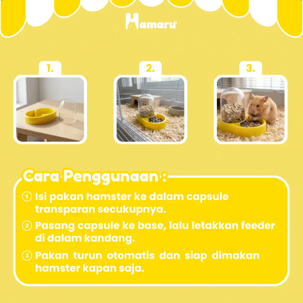 HAMARU Tempat Makan Hamster Capsule Feeder Otomatis Wadah Pakan Hewan Kecil