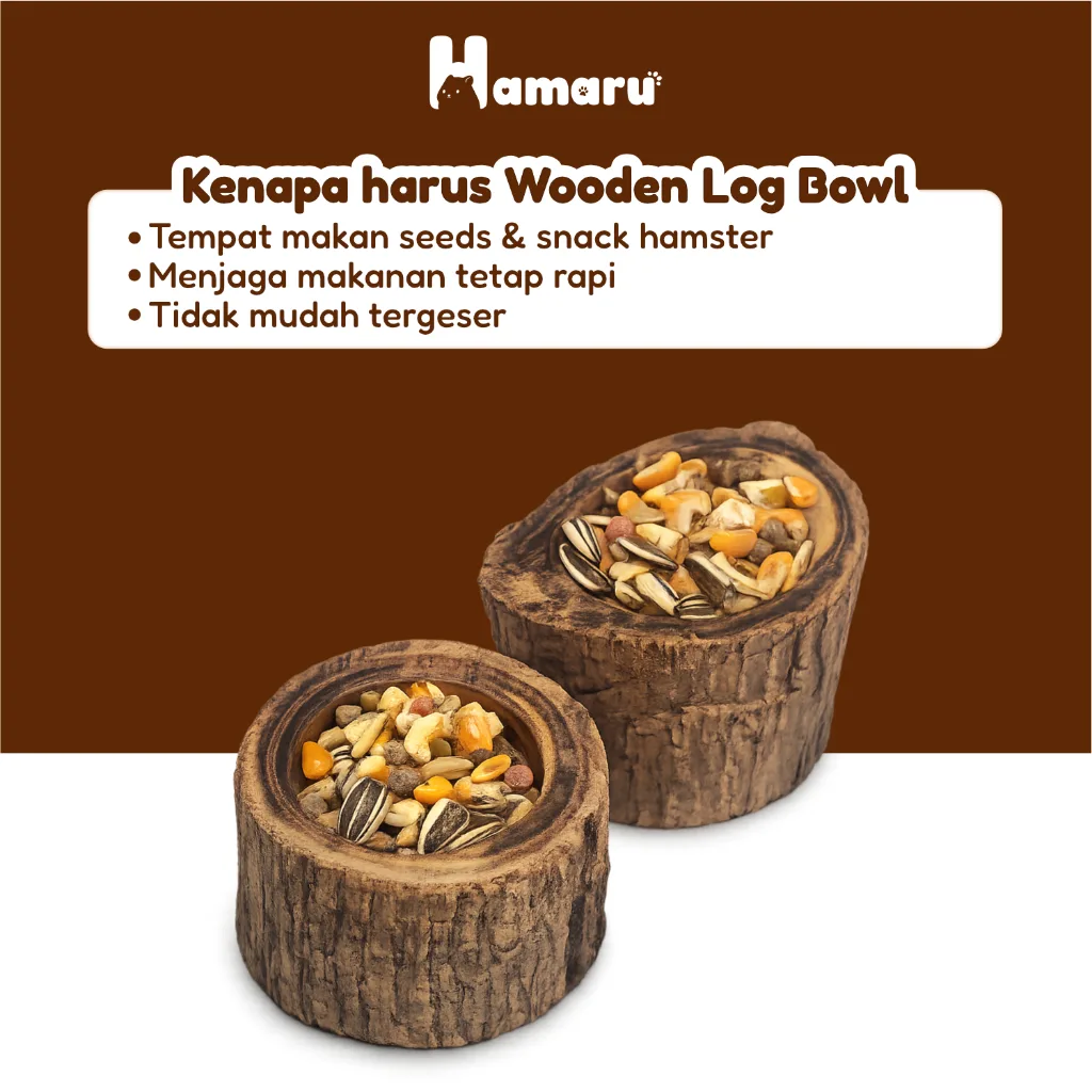 Hamaru Wooden Log Bowl Natural Kayu Asli Tempat Makan Hamster Marmut Kelinci Hewan Kecil