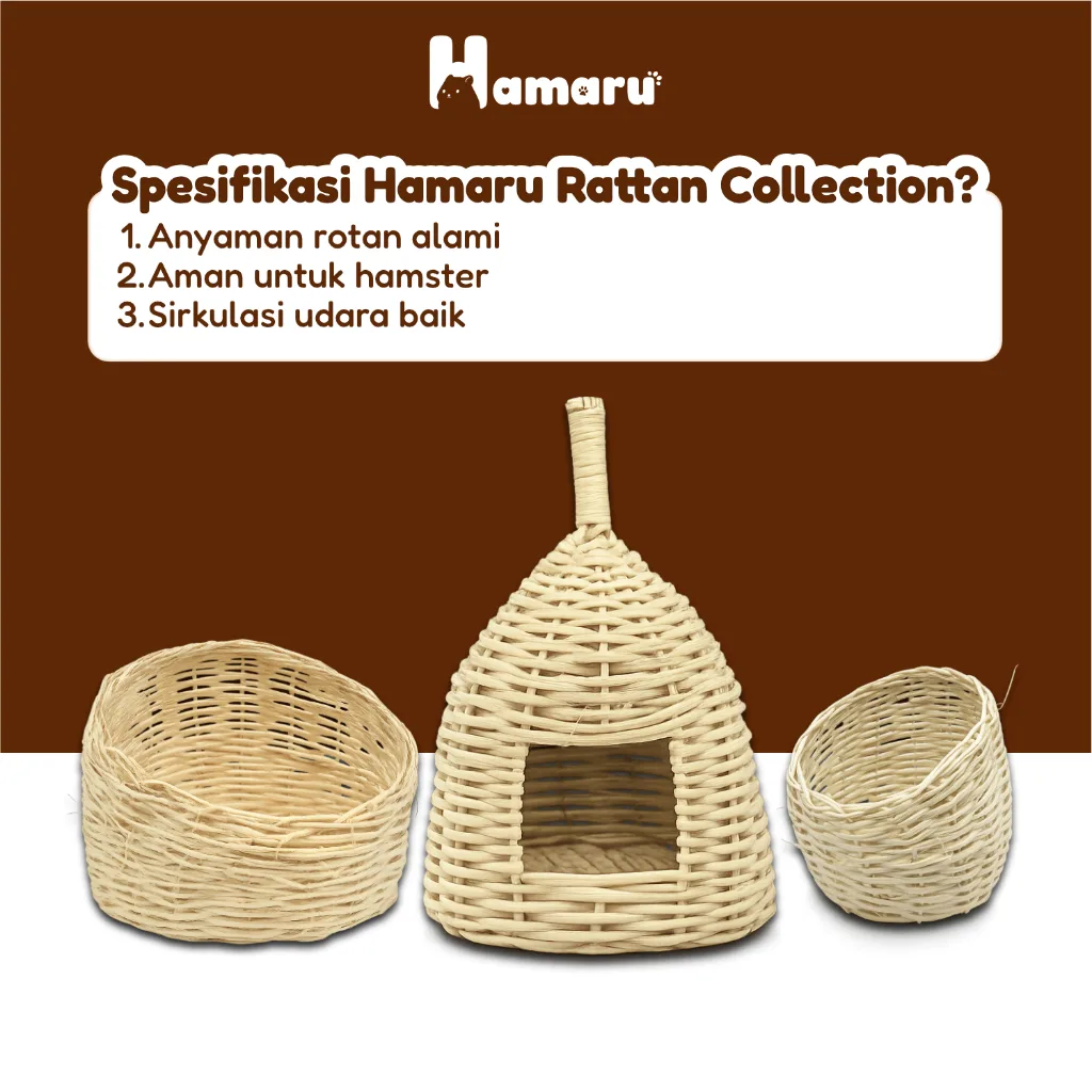 Hamaru Rattan Collection Rumah Hamster Rotan Alami Natural Estetik Rumah Hiasan Kandang Hewan Kecil