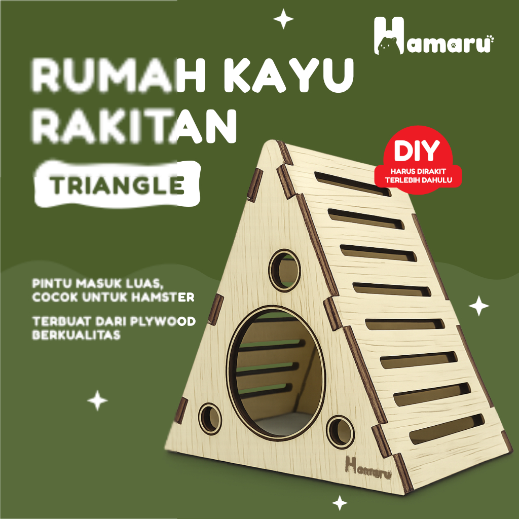 HAMARU Rumah Kayu Hamster Rakitan DIY Murah – Triangle House