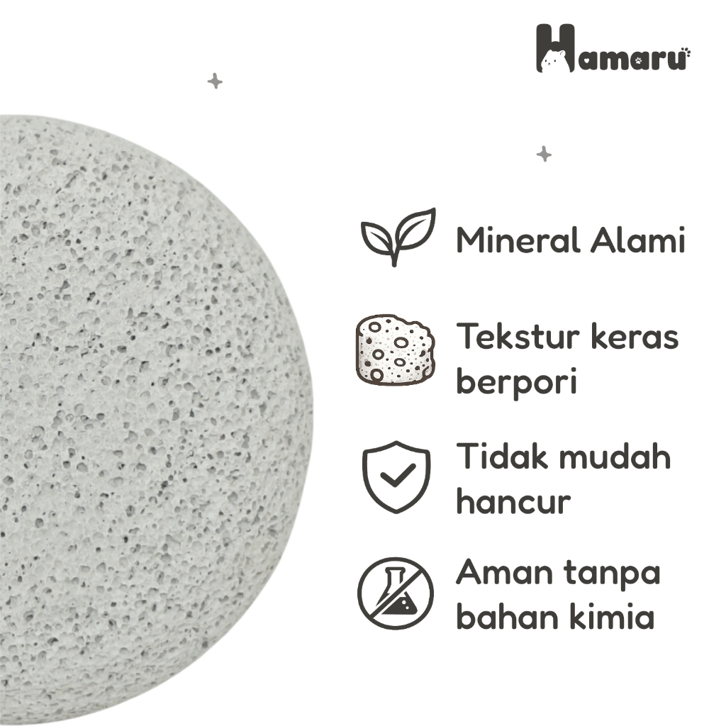 Hamaru Gnawing Stone Bulat Batu Gigit Hamster Mineral Alami Asah Gigi Anti Gigi Panjang Aman