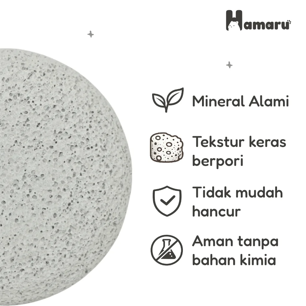 Hamaru Gnawing Stone Bulat Batu Gigit Hamster Mineral Alami Asah Gigi Anti Gigi Panjang Aman