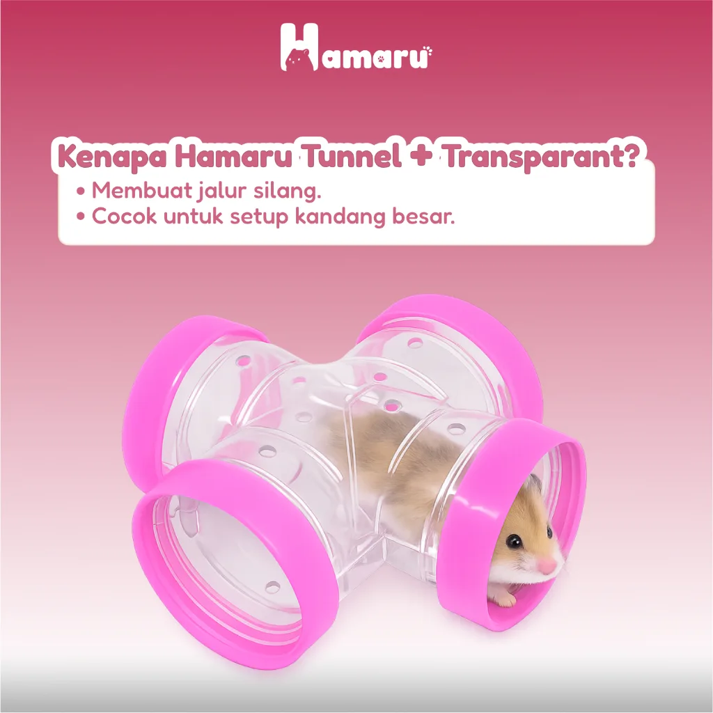Hamaru Tunnel + Transparant Sambungan Terowongan Hamster Cabang Empat Transparan Aksesoris Kandang