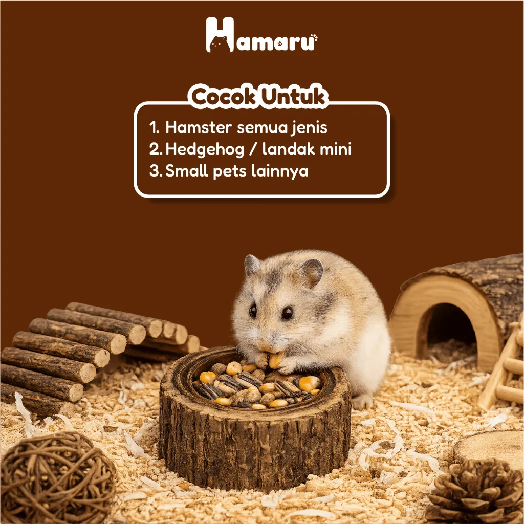 Hamaru Wooden Log Bowl Natural Kayu Asli Tempat Makan Hamster Marmut Kelinci Hewan Kecil