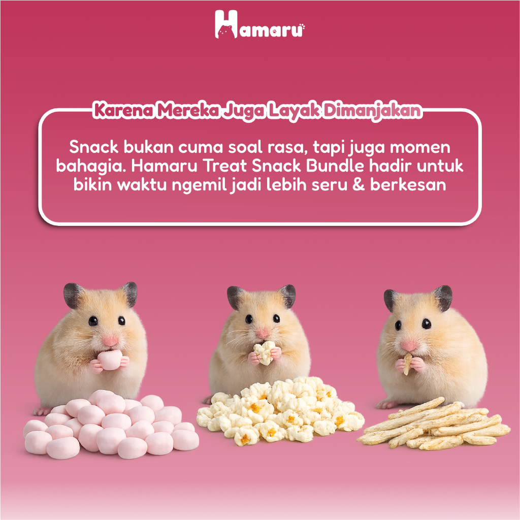 Hamaru Treat Snack Bundle Snack Hamster Protein dan Cemilan Manis Makanan Hamster Paket Komplit (fishsnack,munchmellow,popcorn)