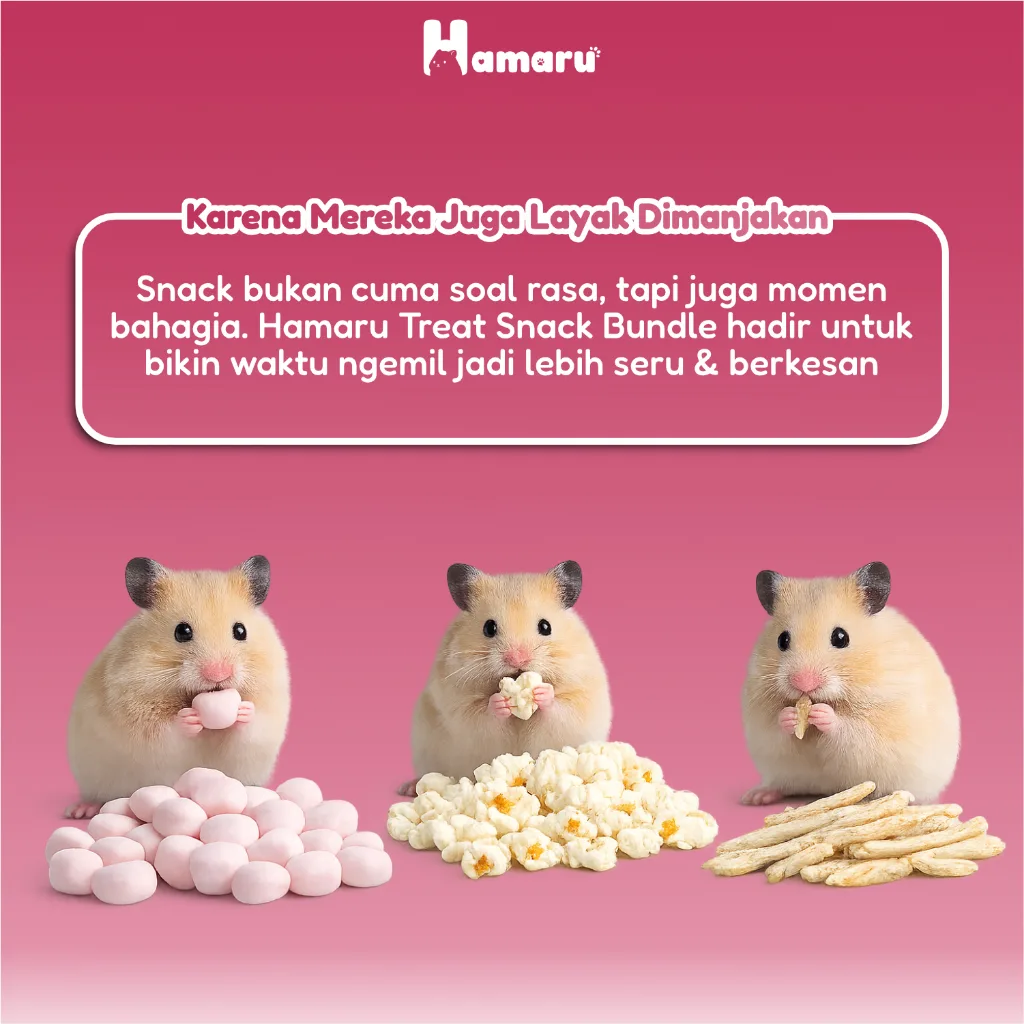 Hamaru Treat Snack Bundle Snack Hamster Protein dan Cemilan Manis Makanan Hamster Paket Komplit (fishsnack,munchmellow,popcorn)