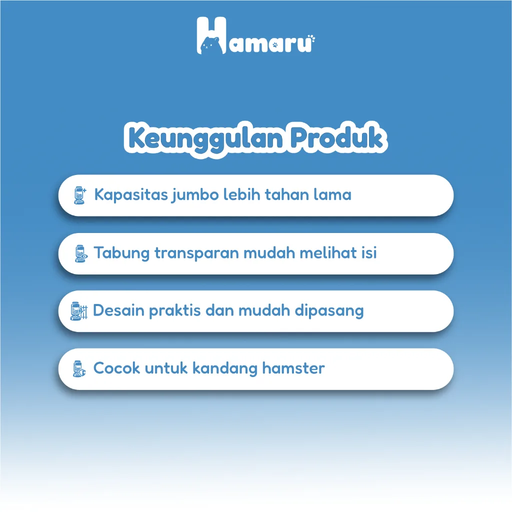 Hamaru Dispenser Jumbo Tempat Makan dan Minum Hamster Kapasitas Besar Transparan Praktis