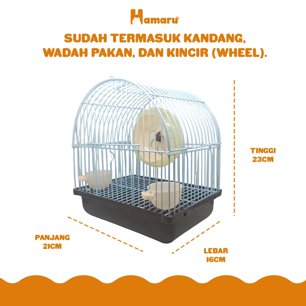 HAMARU Kandang Lengkung Mini Besi Gratis Kincir Wadah Pakan Hamster Marmut Sugar Glider Hewan Kecil
