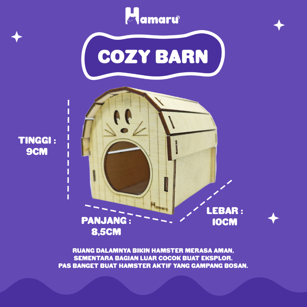 HAMARU Cozy Barn Rumah Kayu DIY Sugar Glider Hamster Marmut Tempat Bersembunyi & Bermain Hewan Kecil Aksessoris Kandang