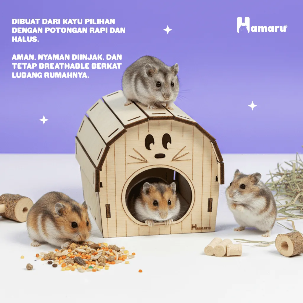 HAMARU Cozy Barn Rumah Kayu DIY Sugar Glider Hamster Marmut Tempat Bersembunyi & Bermain Hewan Kecil Aksessoris Kandang