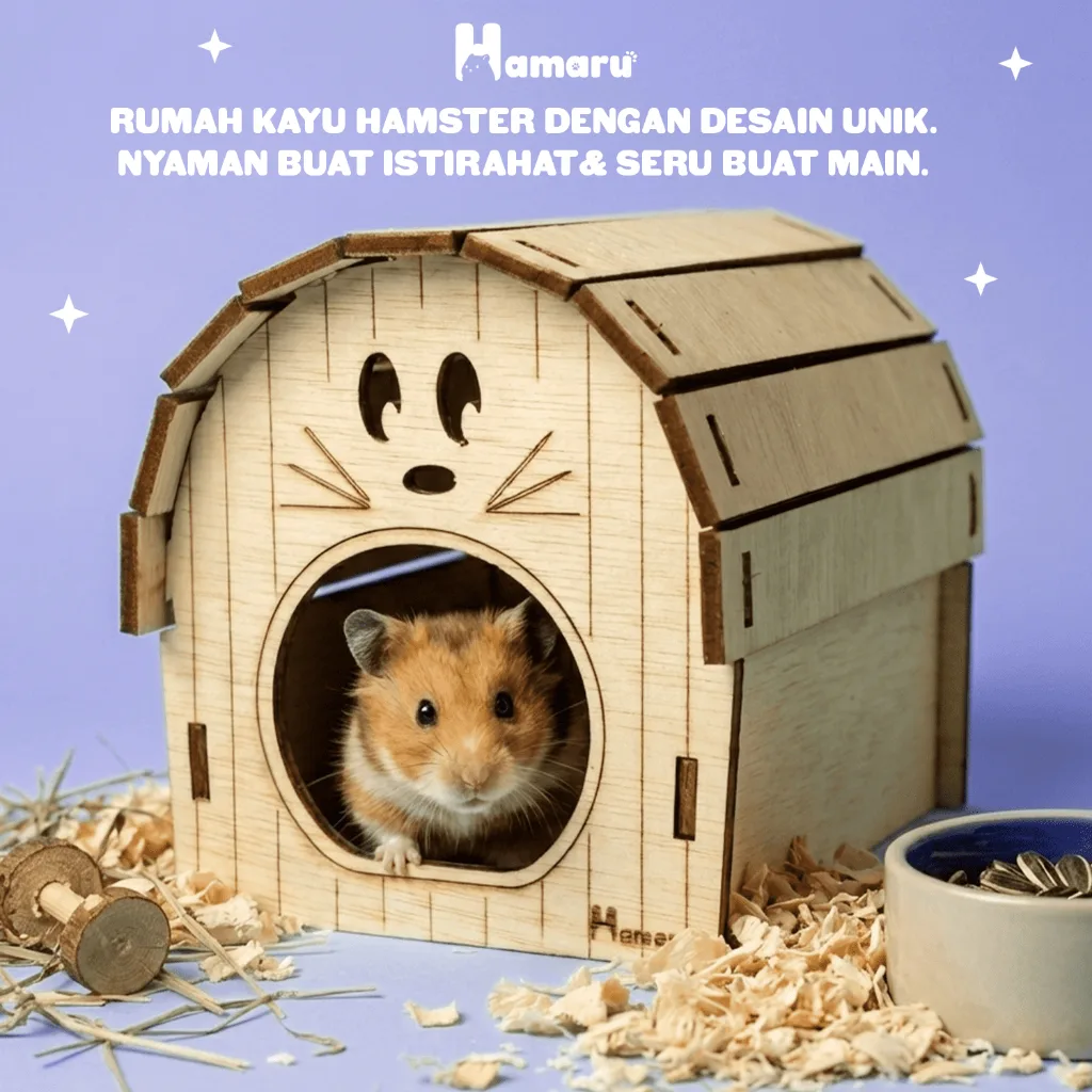 HAMARU Cozy Barn Rumah Kayu DIY Sugar Glider Hamster Marmut Tempat Bersembunyi & Bermain Hewan Kecil Aksessoris Kandang